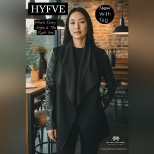NWT HYFVE Soft Draped Sz Medium Women Black Faux Leather Jacket Sleeve